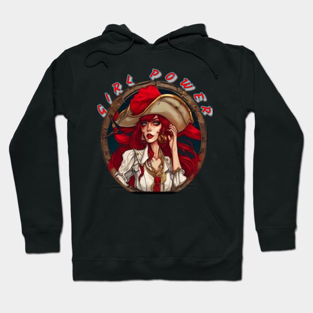 Girl power red themed pirate girl Hoodie by sailorsam1805